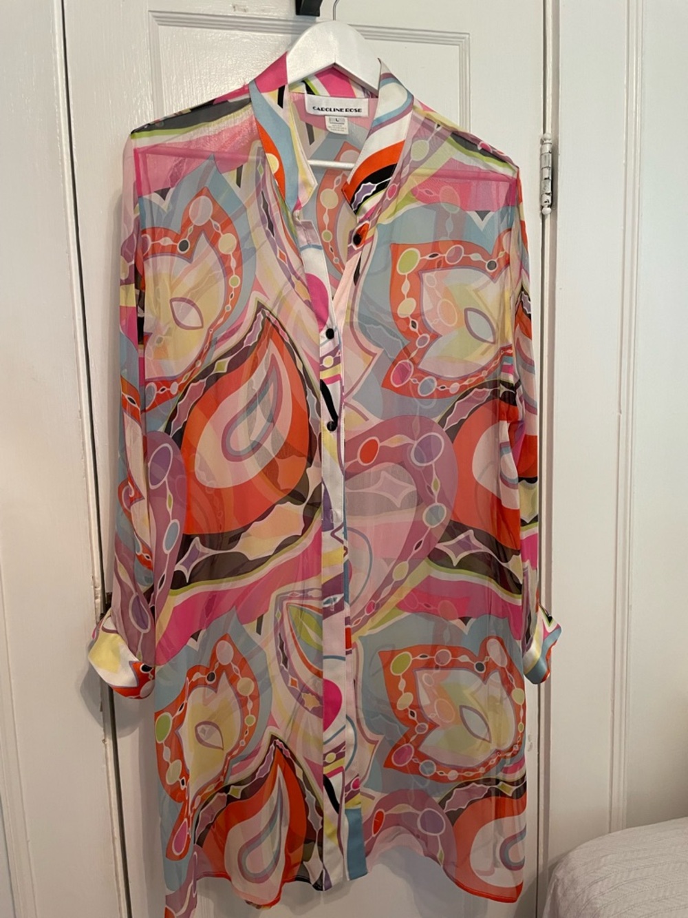 Caroline Rose 100% Silk Colorful Sheer Button-Up Tunic